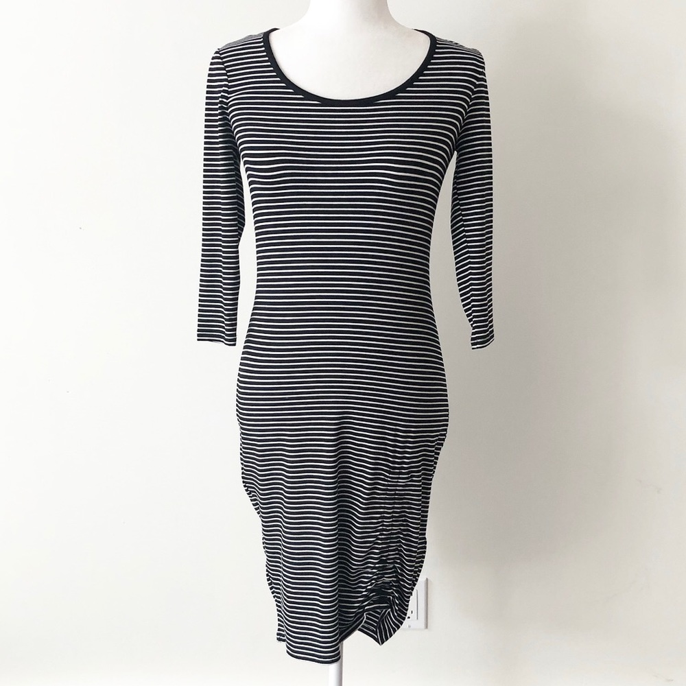 WHBM | Striped 3/4 Sleeve Ruched Detail Dress *NWT*